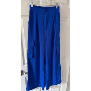 Bright Blue Wide-Leg Cargo Pants